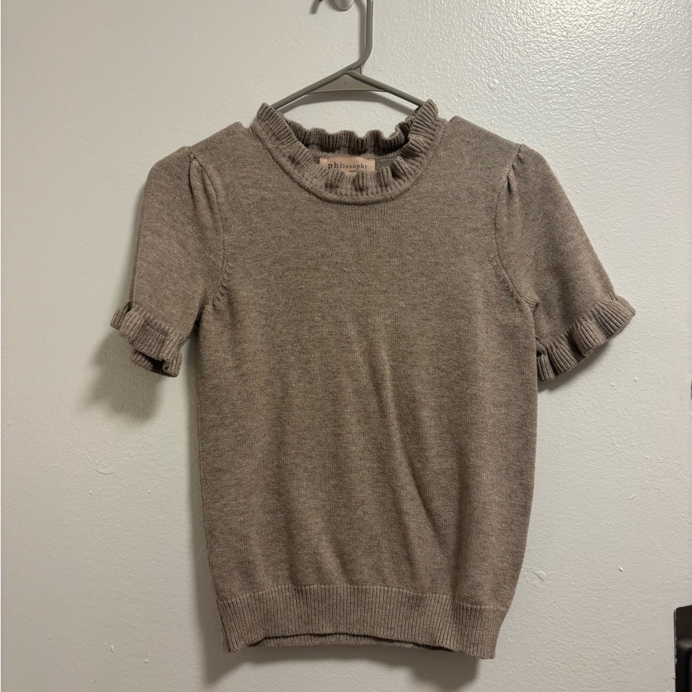 Philosophy Ruffled Short Sleeve Top in Brown